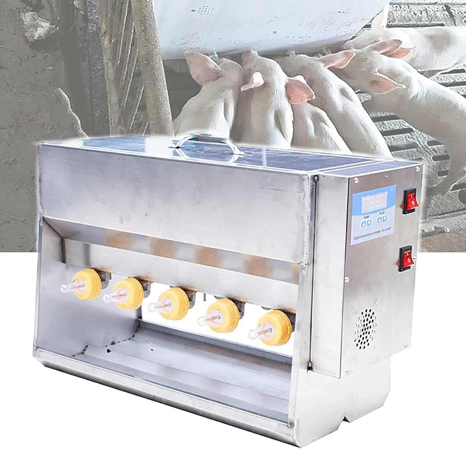 Animal Feeder Machine,Double-Side 10 Nipples Piglets Milk Feeder, Automatic Piglet Nursing Milking Machine Stainless Steel Pig Milk Feeder with Sound