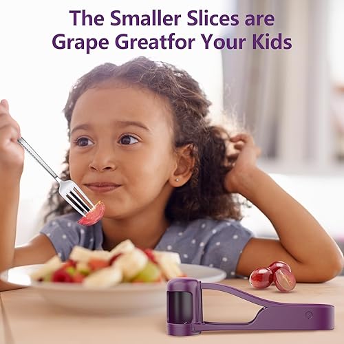 Miniatura 2 de Cortador de uva, cuchillas de acero inoxidable, cortador de uva de cuarto con cortador de 4 piezas para niños pequeños, ensalada de frutas y