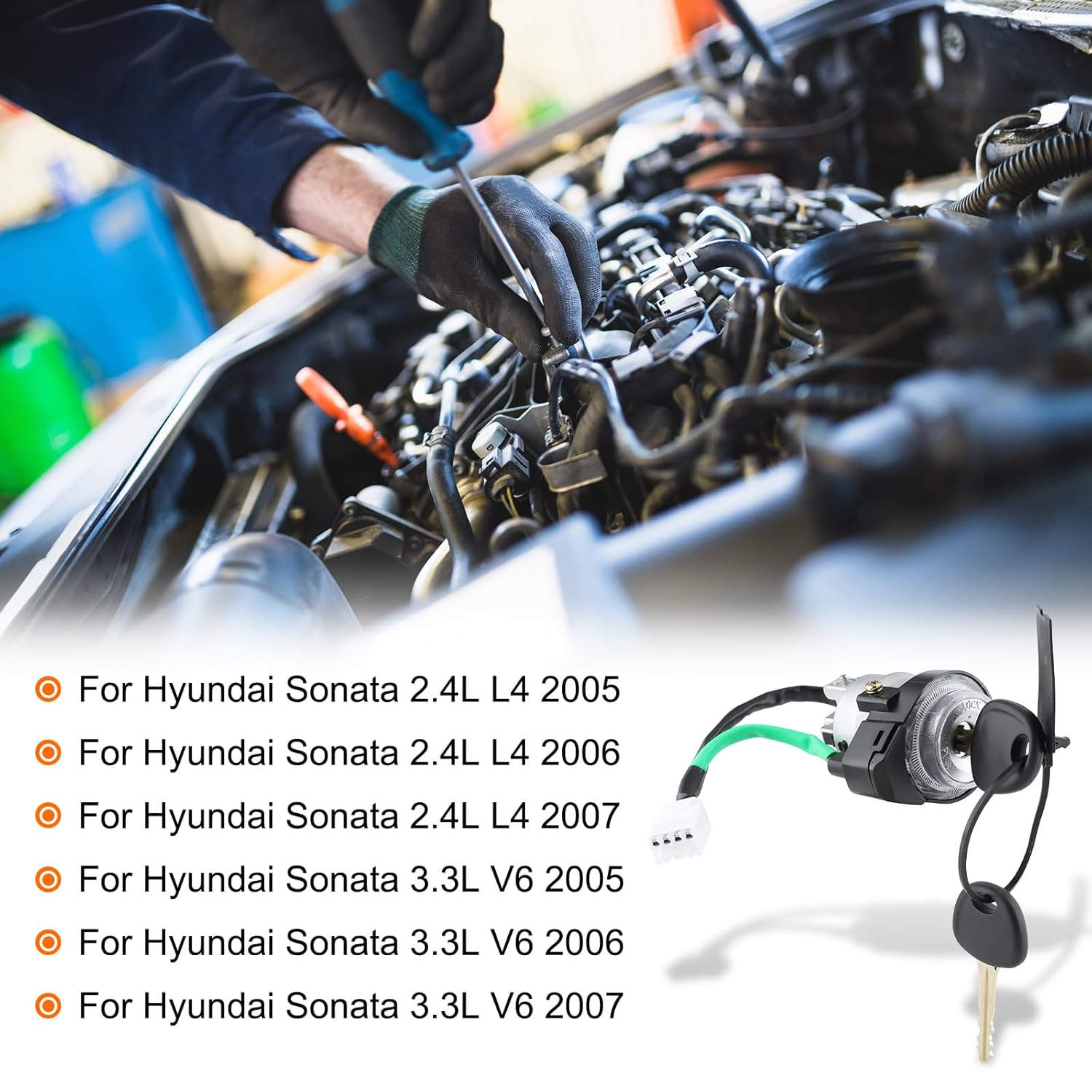 819053K060 Ignition Switch Lock Cylinder with Keys Compatible with Hyundai Sonata 2.4L L4 3.3L V6 2005-2007 Replaces 819203KA10