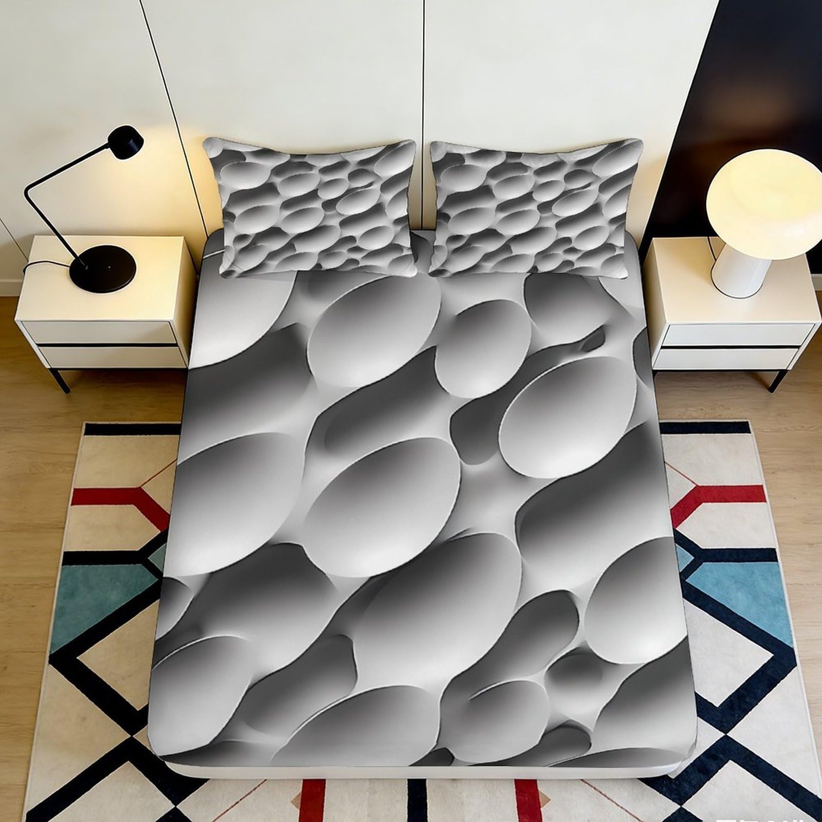 Pnayamiorkfel Style-1 3D Printed Abstract Bubble Fitted Sheet Microfiber Soft Grey Bed Sheet For Bedroom Guest Room Dorm Decor Easy Care 90X200x25cm