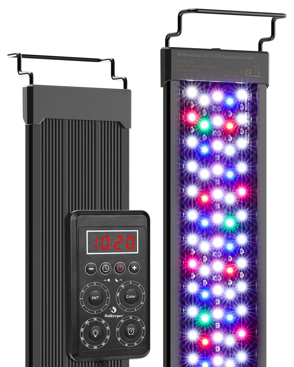 fishkeeper Lámpara inteligente para acuario, IP68, iluminación LED con un botón de sincronización en tiempo real y función de memoria, 24/7 espectro completo, programable, 9 colores, 10 brillo, 9