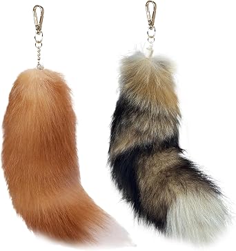 2 Pcs Therian Tail 16 Inch Long Therian Fox Tail with Golden Clasp Soft Fluffy Fox Keychain for Handbag Backpack Purse Car Inner Accessory Red, Brown|Keyrings Keychains