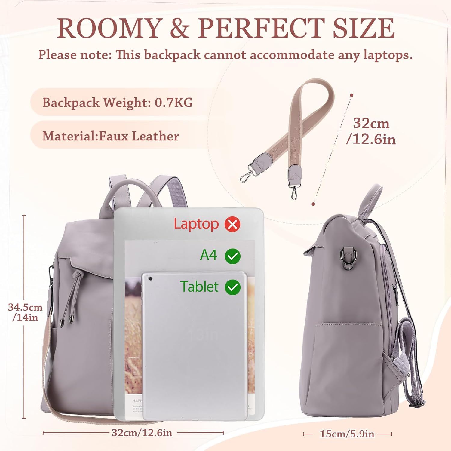VX VONXURY Backpack Purse for Women Faux Leather Anti-Theft Backpack With Detachable Shoulder Strap Fashion Women Handbag For Daily Work Travel