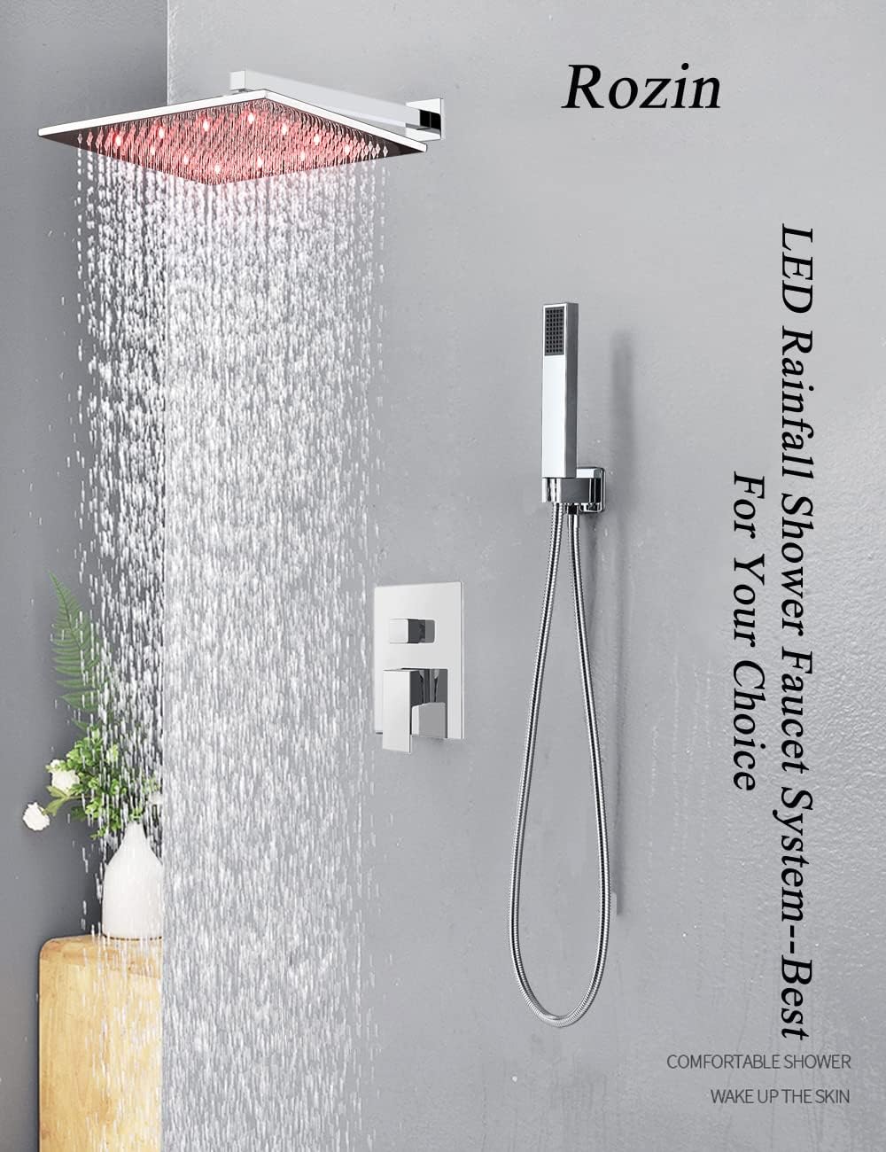 Best Deal Rozin Bath 2-way Mixer Shower Set LED Light 12 Square Rainfall Shower with Handheld Spray Chrome Finish One-Day Sale: Up to 80% Off Rozin Bath 2-way Mixer Shower Set LED Light 12 Square Rainfall Shower with Handheld Spray Chrome Finish