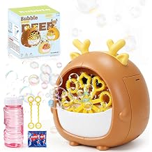 Aooess Deer Bubble Machine for Kids Age 4-8 Automatic Bubble Blower Machine Toy Cute Animal Bubble Maker Toy for Toddlers Boys Girls Age 3+, Summer Outdoor Party Birthday Gift, Brown