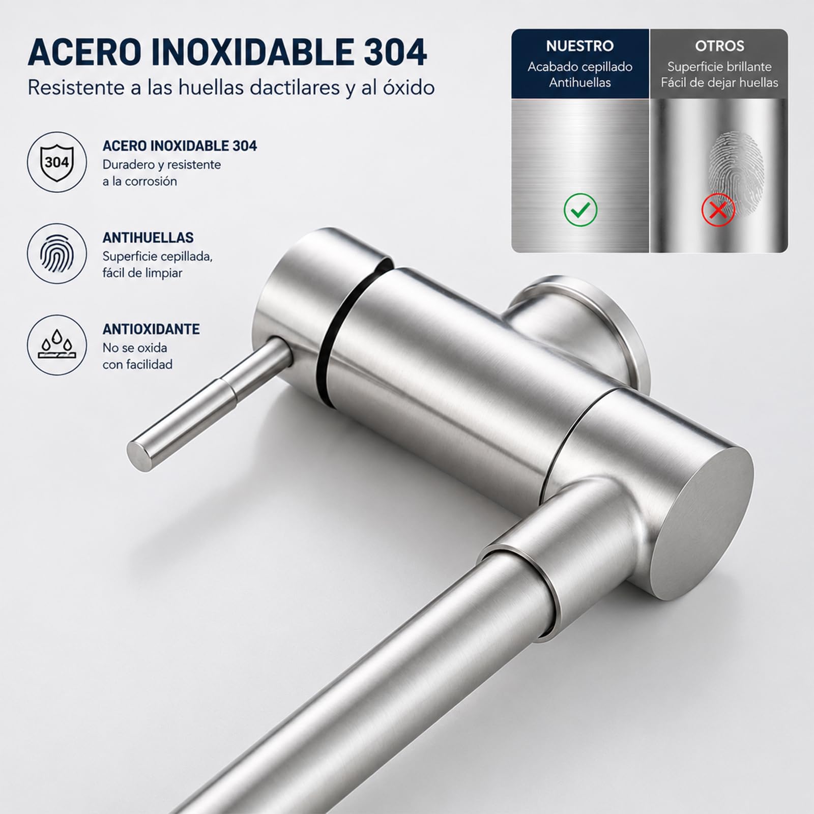 Grifo de Cocina Abatible Bajo Ventana, Triple Rotación (360° Frontal y Lateral + Boquilla Inclinable), Acero Inoxidable 304 Reforzado Anticorrosión (Inox cepillado)