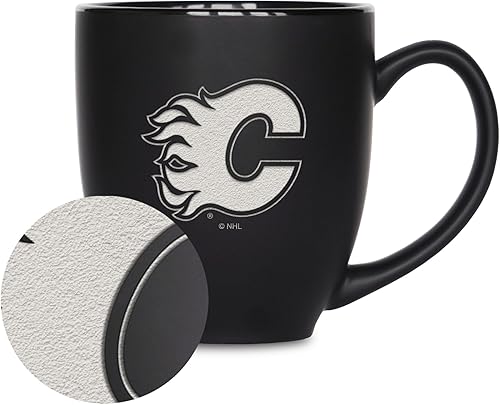 Vista 11 de Rico Industries NHL Hockey - Taza bistró de cerámica negra mate de 15 onzas