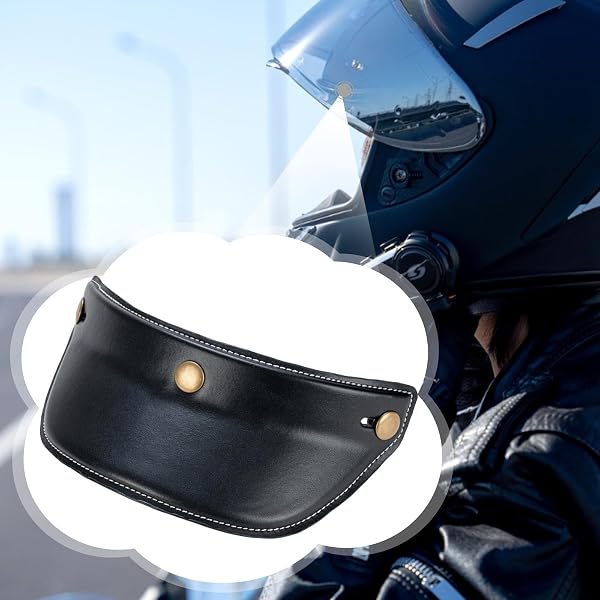 ヘルメットバイザー ピークシールド 軽量 交換パーツ レザー 日焼け防止 顔を開く 3スナップ クラシック ひさし オートバイヘルメット ビンテージひさし 厚手タイプ 丈夫なアクセサリー ヘルメットのつば, 黒 - 5