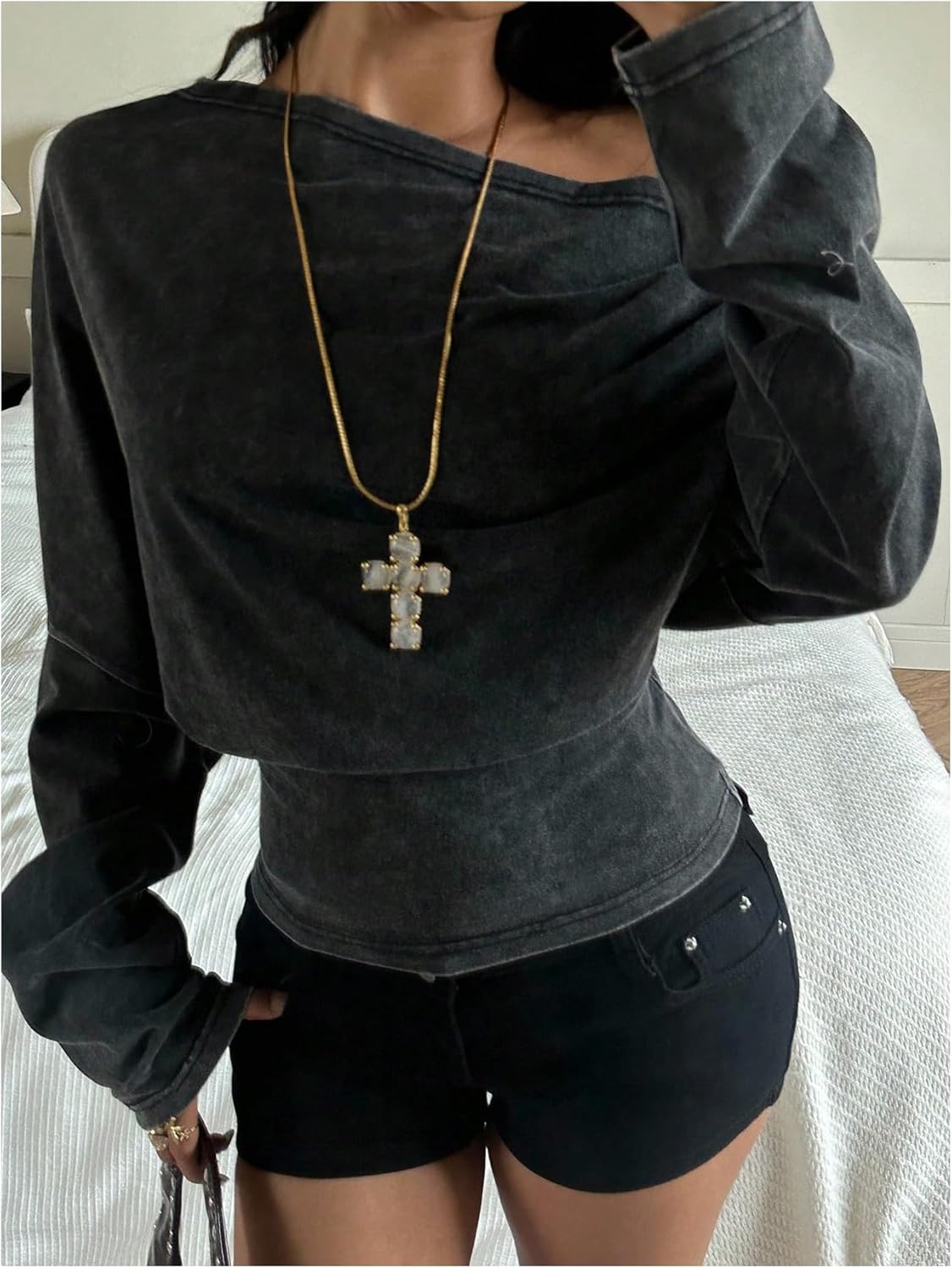 Milumia Women's Off The Shoulder Sweatshirts Ruched Long Sleeve Casual Pullover Tops - Image 2