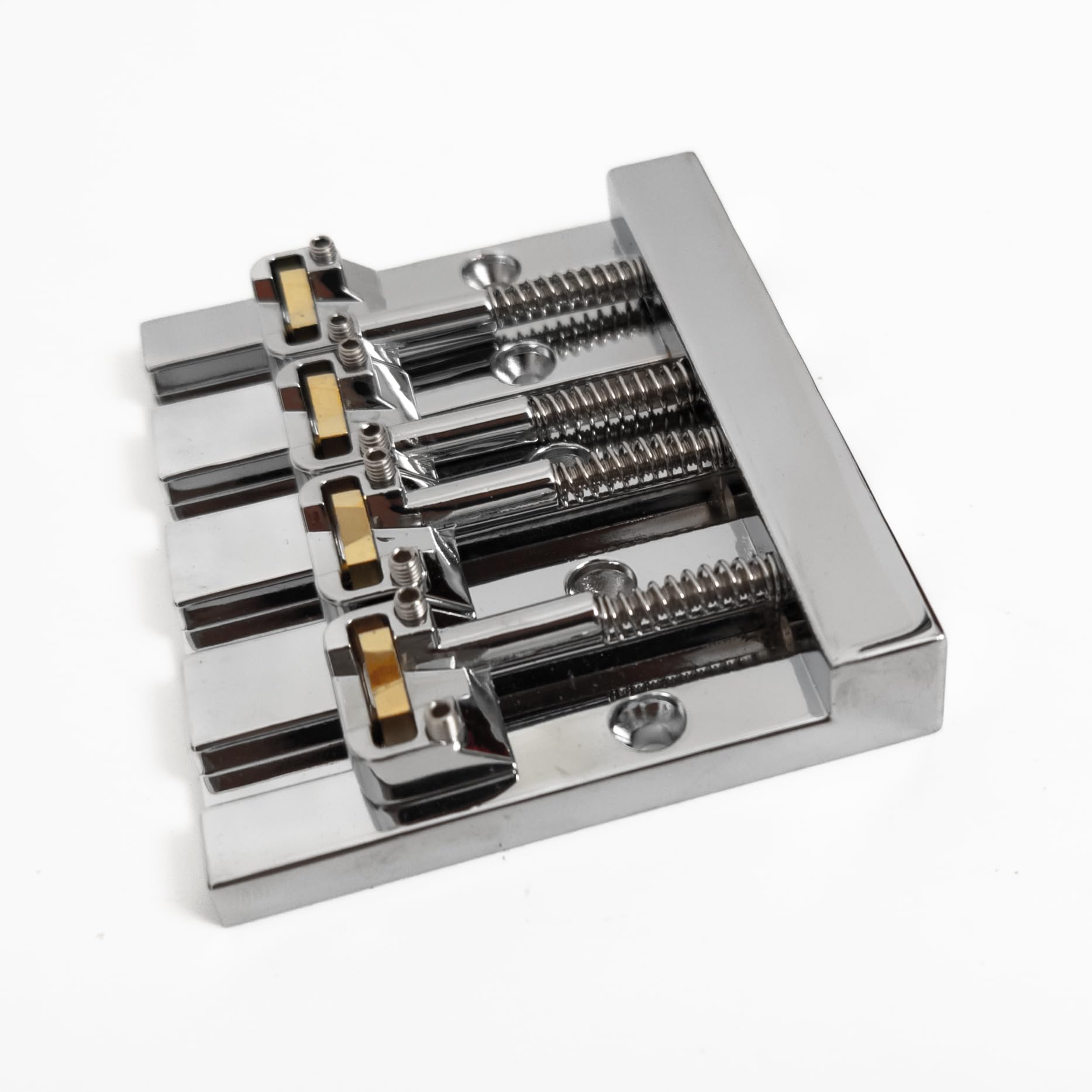 4-strunowy mostek basowy High Mass – regulowany chrom/złoty mostek zastępczy do elektrycznej gitary basowej, kompatybilny z Fender Jazz Bass i Precision Bass (chrom)