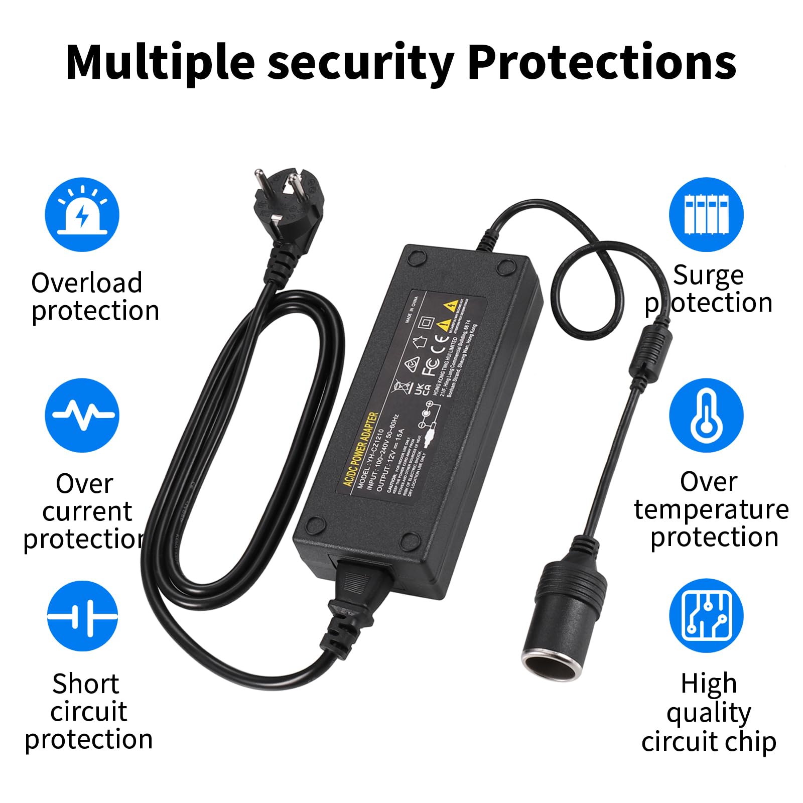 RGBer® Adaptateur Prise Allume-Cigare Secteur, 5A 60W, 220V à