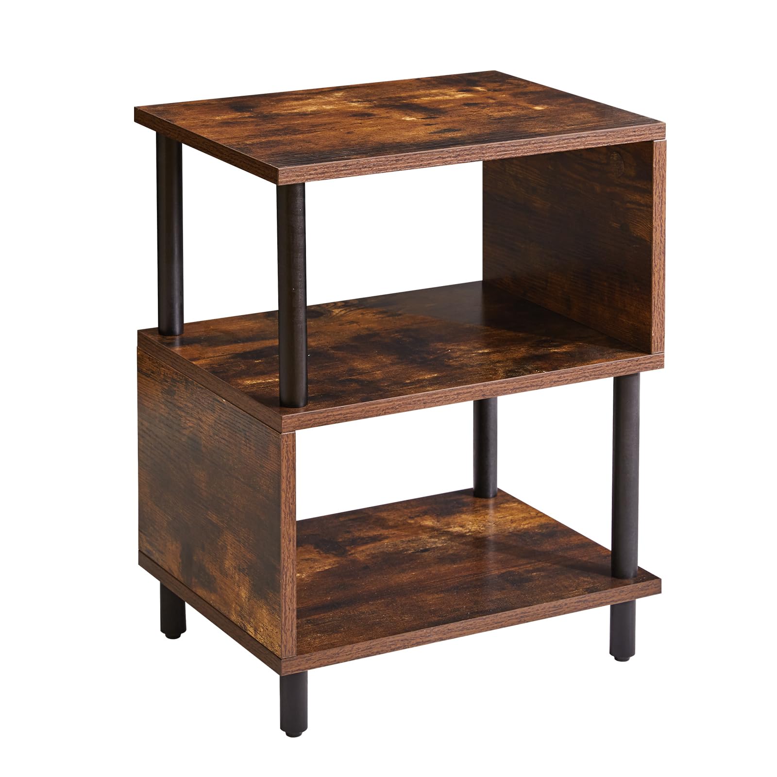 Aibiju 3 Tier S-shaped Design Side Table, Sofa Side Table, Narrow End Table with Storage Shelf for Living Room, Bedroom/Narrow Space Retro Color+Black Legs,YD-TM152H