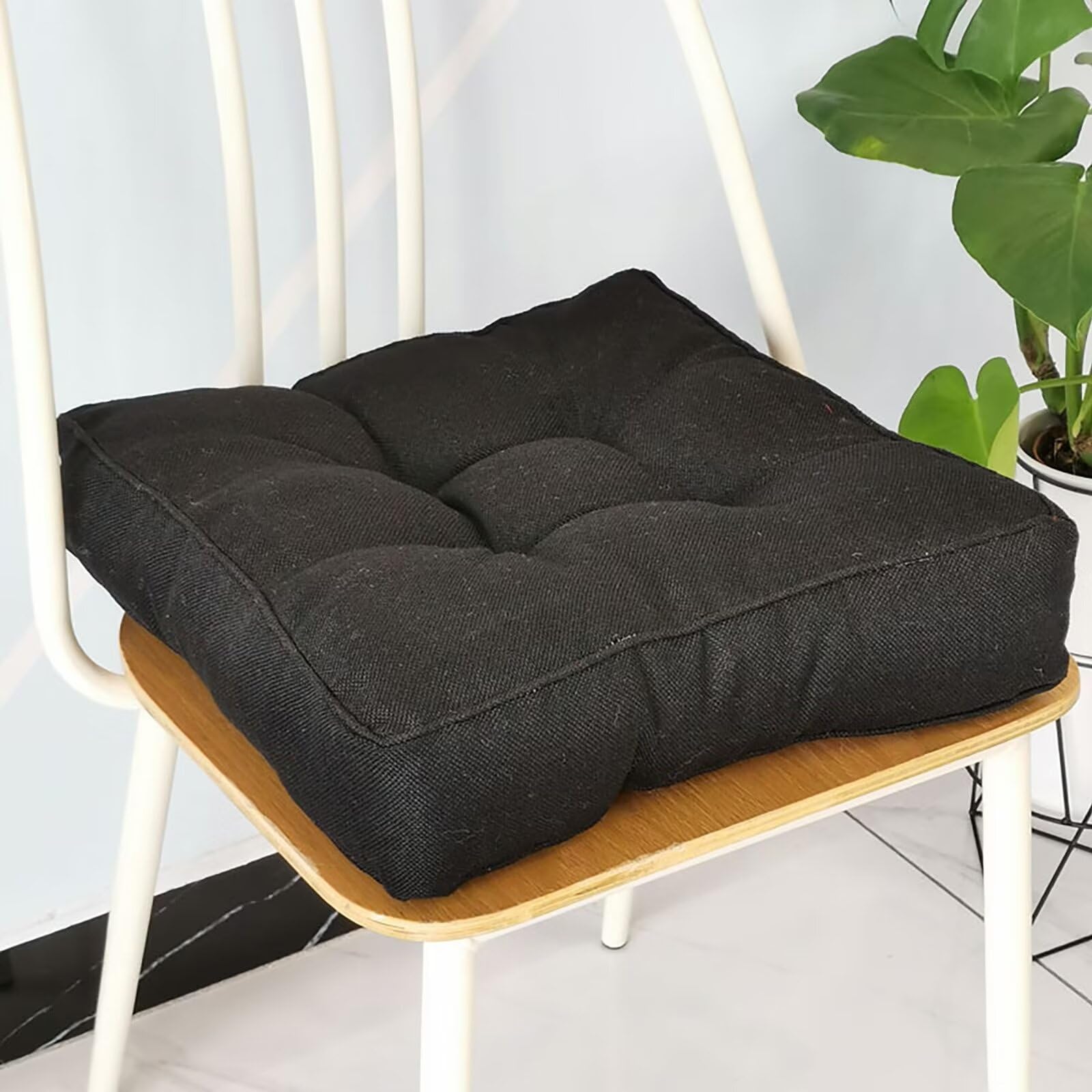 VFDC Cojín para silla de 45 x 45 cm, juego de 1 cojín para exterior, 9 cm de grosor, cojín para asiento exterior para silla de jardín, comedor, cocina, interior, color negro