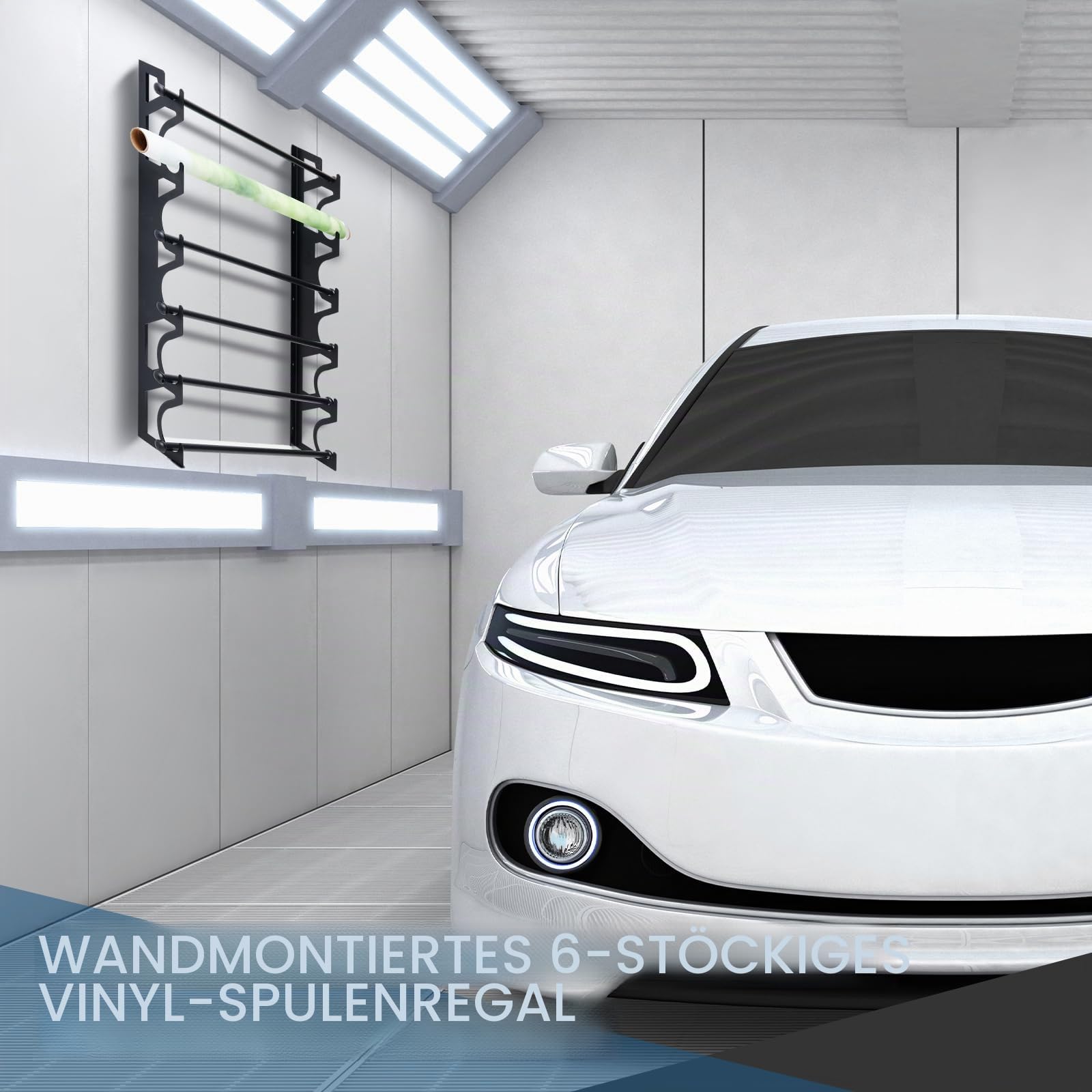 Verstellbarer Wandhalter aus Metall, für 6 Vinylrollen, für Autoverkleidung, Transferpapier, Klebeband, Tapeten, Fensterfolie, Garage, Werkstatt – Nur Halterung