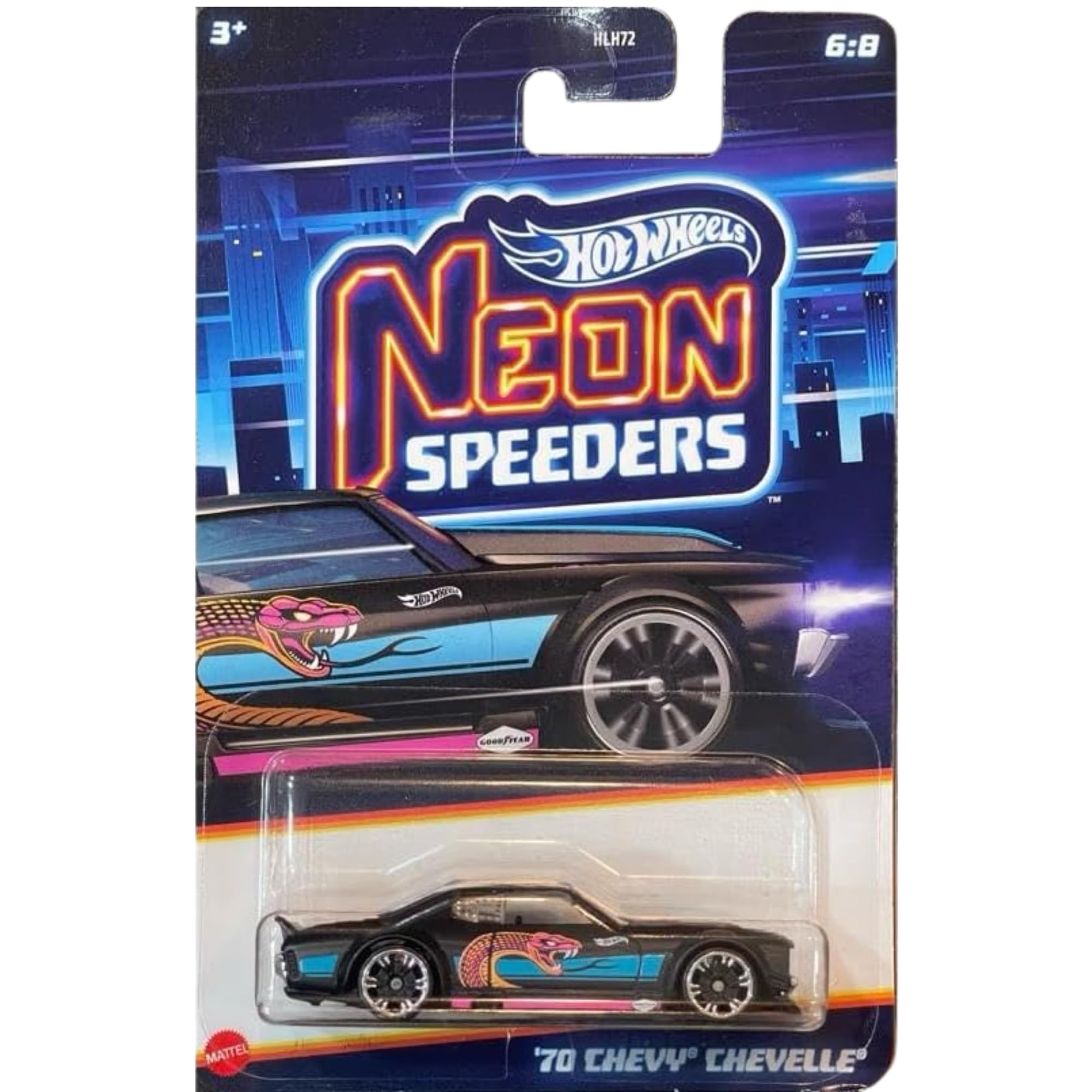 Hot Wheels 1:64 Scale Cars, Racecars, Trucks & Bikes - (Neon Speeders 70' Chevy Chevelle - JBY97), Black, 2 cm x 3 cm x 1 cm