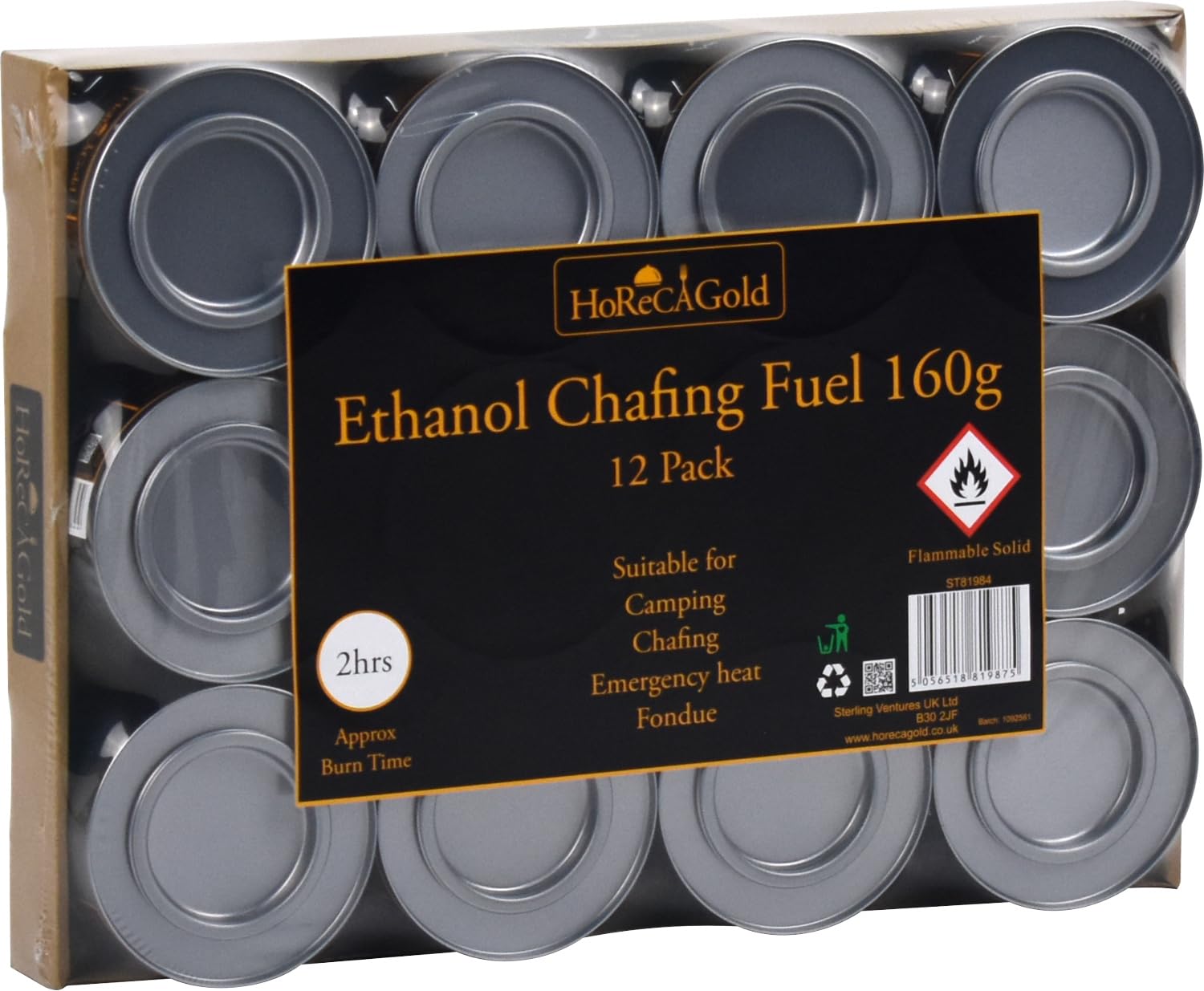 Lavv Housewares Ltd Grey Portable Bio Ethanol Fuel Can For Chafing, Cooking, Heating 12Pk (160G (Approx 2Hrs))