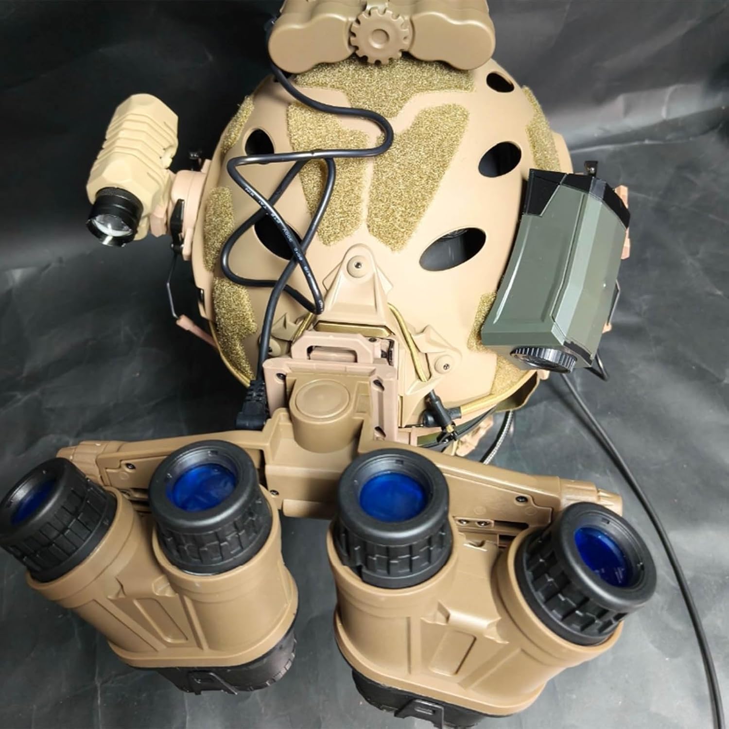 Tactical High-Cut Helmet Set with Flashlight Clip Goggles Face Mask Noise Reduction Headset for Airsoft Paintball Cosplay