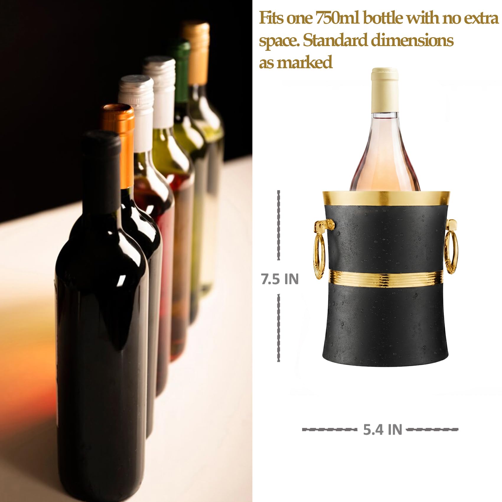 Goldfarbener Weinkühleimer für Flasche, 750 ml, Weißweinkühler, isolierter Champagner-Bier, Eiskühler, hält Wein und Getränke kalt