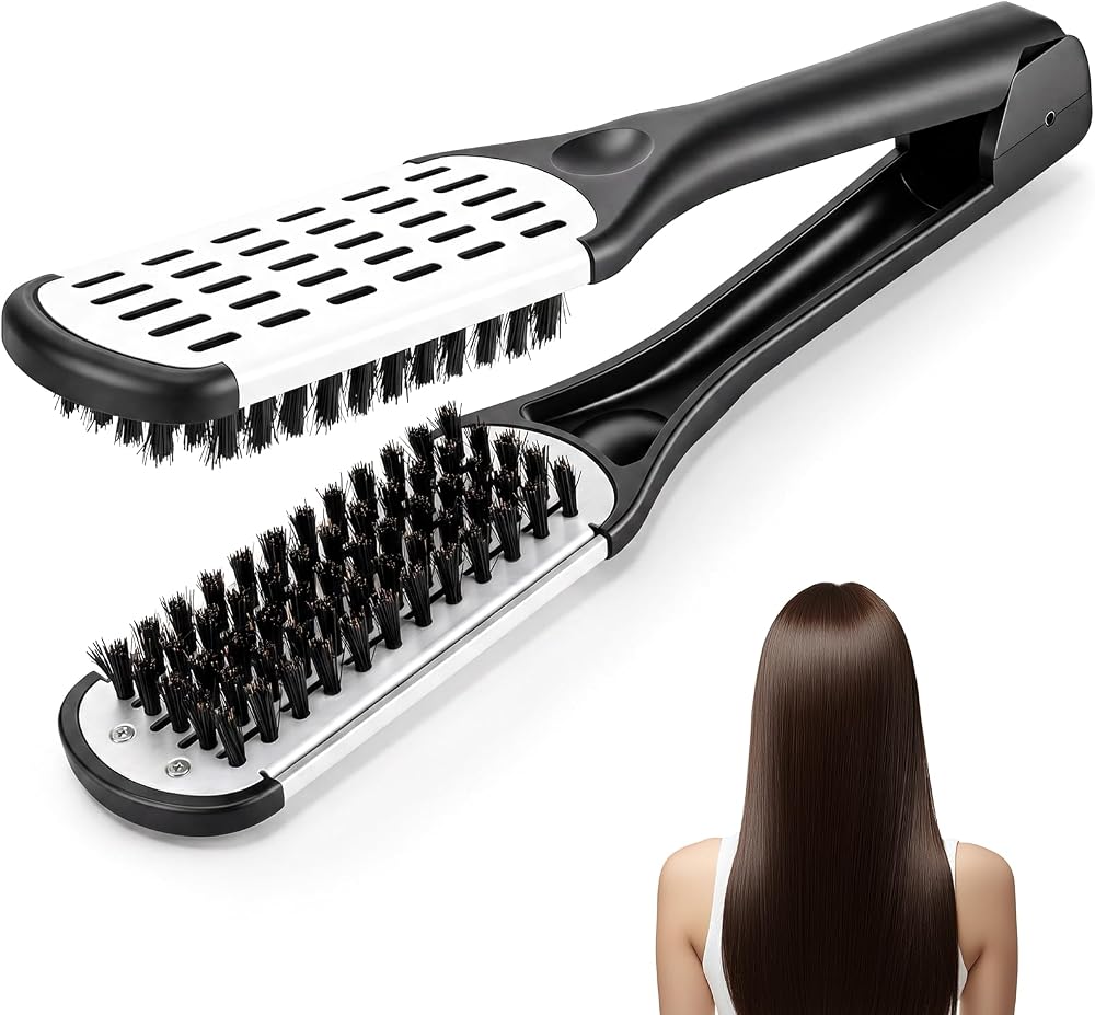 AISEELY Brosse Lisseur Cheveux Crepus à Poils de Sanglier Peigne à Cheveux Outils de Coiffage pour Brosse Cheveux Saine Lisser les Frisottis（Noire）