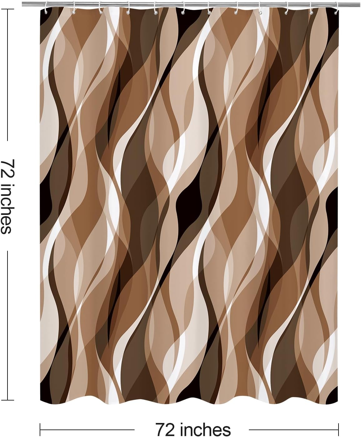 Litabel Brown Black Wavy Ombre Shower Curtain with Luxury Striped Design, Waterproof Quick-Dry Fabric, Modern Abstract Bathroom Curtain Set with 12 Hooks, 72x72 Inches