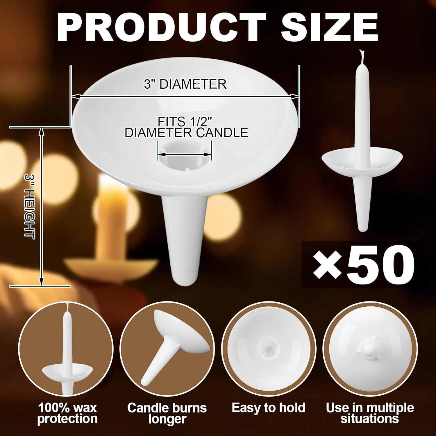 Mumufy 50 Pcs Easter Vigil Candlemas Church Plastic Candle Holders Bulk Candlelight Service Reusable Candle Holders with Drip Cups Protectors for Church Vigils Memorial Congregational Party Supplies