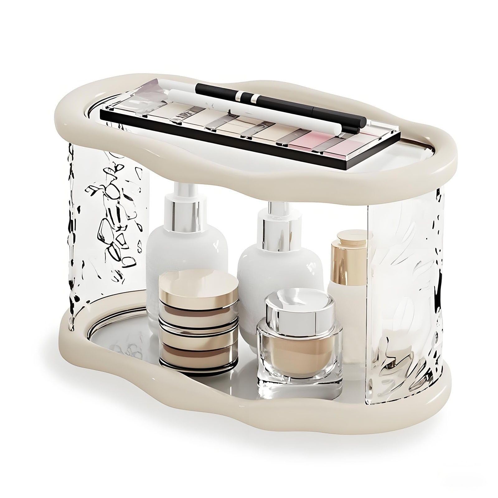 TQDXZA Cirrus Vanity Makeup Organizer - 2-Tier Crystal Skincare & Perfume Tray for Countertops, Bathroom Storage, Women's Cosmetic Display Shelf (Space-Saving 10.8in Design)