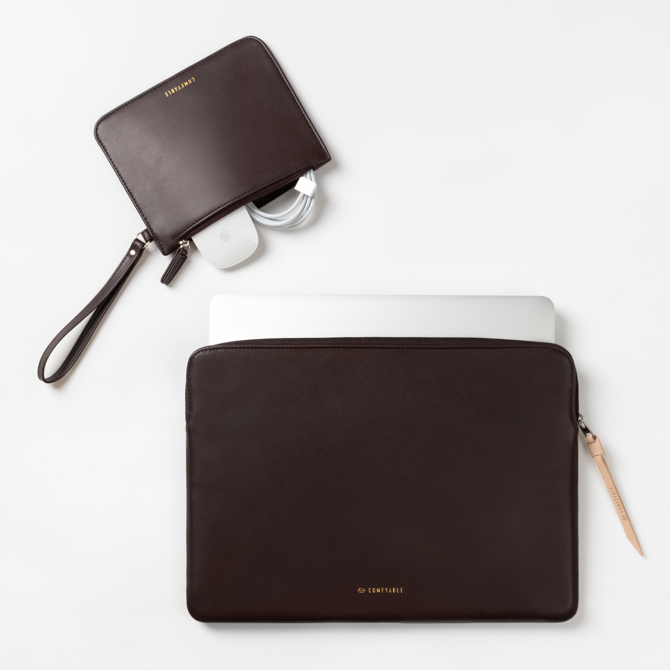 Comfyable Funda de piel para portátil con bolsa para accesorios