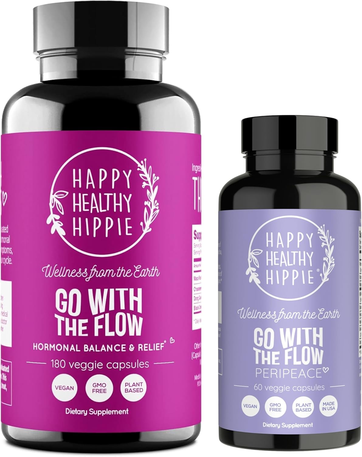 Happy Healthy Hippie PeriPeace Supplements for Women & Go with The Flow Hormone Balance for Women 180 Ct