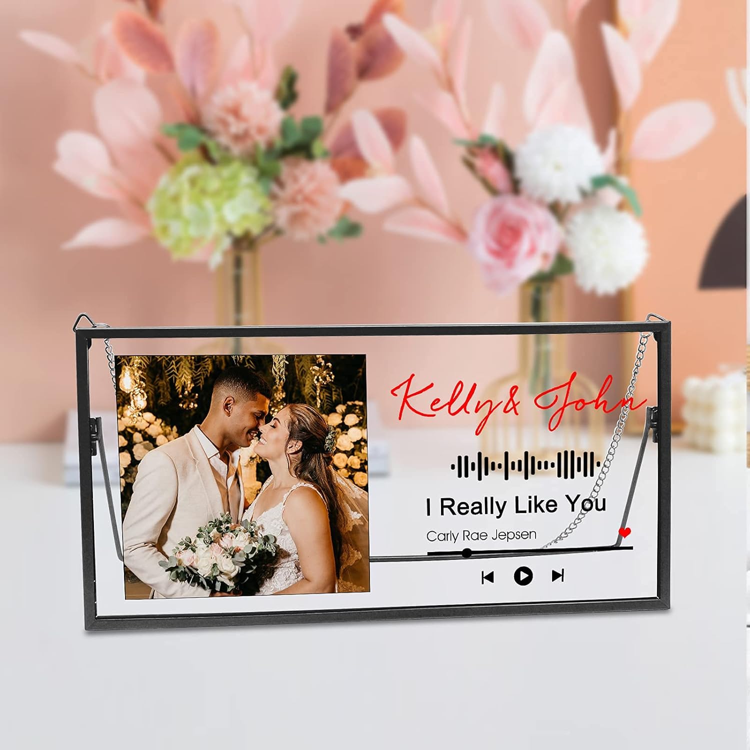 Personalized Spotfy Plaque Picture Frame Custom Acrylic Song Music Album Cover Photo Frames, Customized Scannable Spotfy Code Photo Gifts for Mother's Day, Birthday, Anniversary, Wedding, Wall Decor