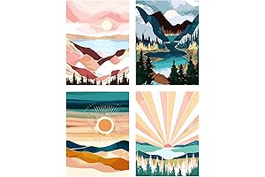 Exclusive Offer: 4 Pack Paint by Numbers Kit for Adults, Mountain Scenery Motif