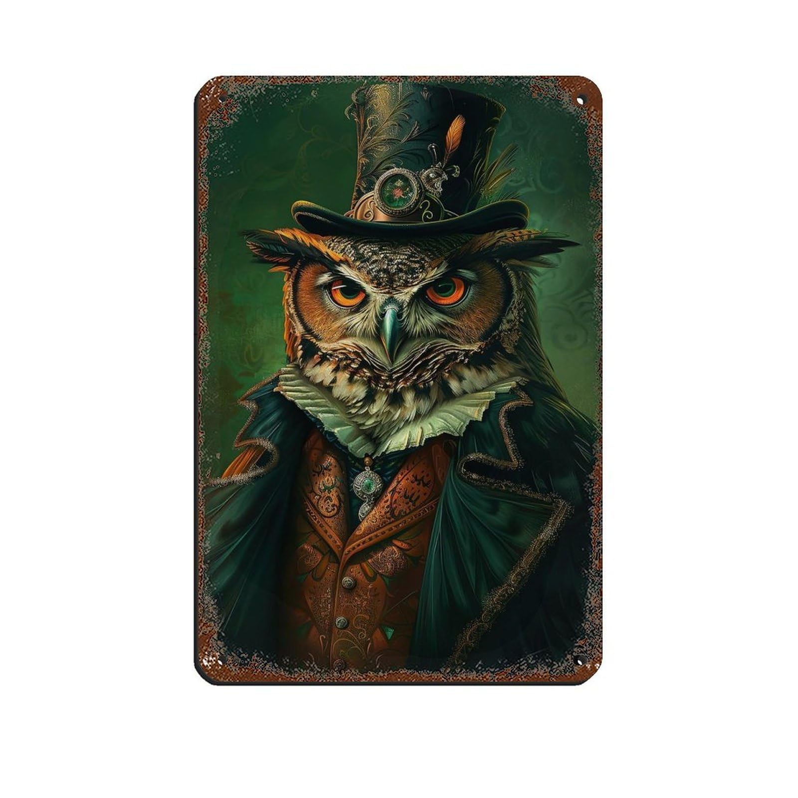 Dark Gentleman Owl Painting Poster Retro Poster Metal Tin Sign Chic Art Retro Iron Painting Bar People Cave Cafe Family Garage Poster Wall Decoration 8x12inch(20x30cm)