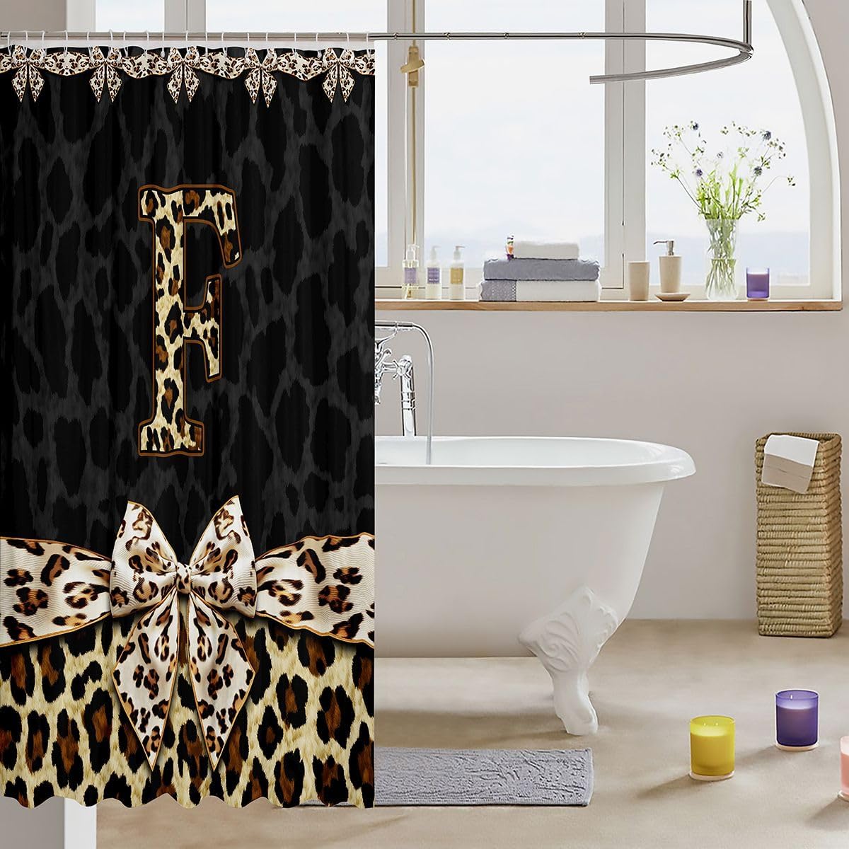 Erosebridal Initial F Letter Waterproof Bathroom Curtains, image 3