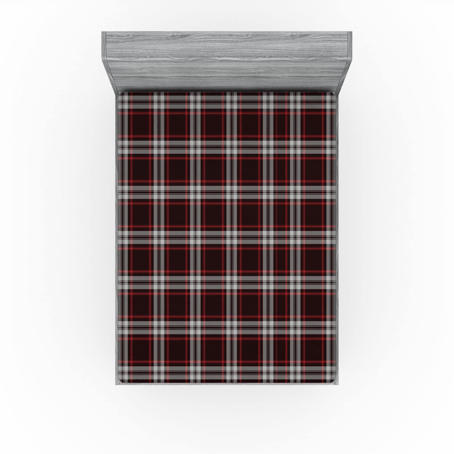 Ambesonne Plaid 2 Pack Fitted Sheet, Traditional Scottish Geometry, Bed Cover All-Round Elastic Deep Pockets 2 Pieces, Package Contains 2 Full Size Fitted Sheets, Vermilion Eggplant