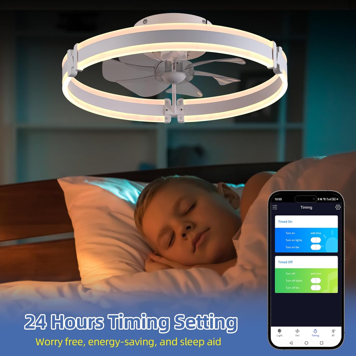 BAYSQUIRREL Ceiling Fans with Lights and Remote, Low Profile Ceiling Fan, 3000-6000K Dimmable Bladeless Fan Light, 3 Colors 6 Speeds Reversible, Modern Flush Mount Ceiling Fan for Bedroom