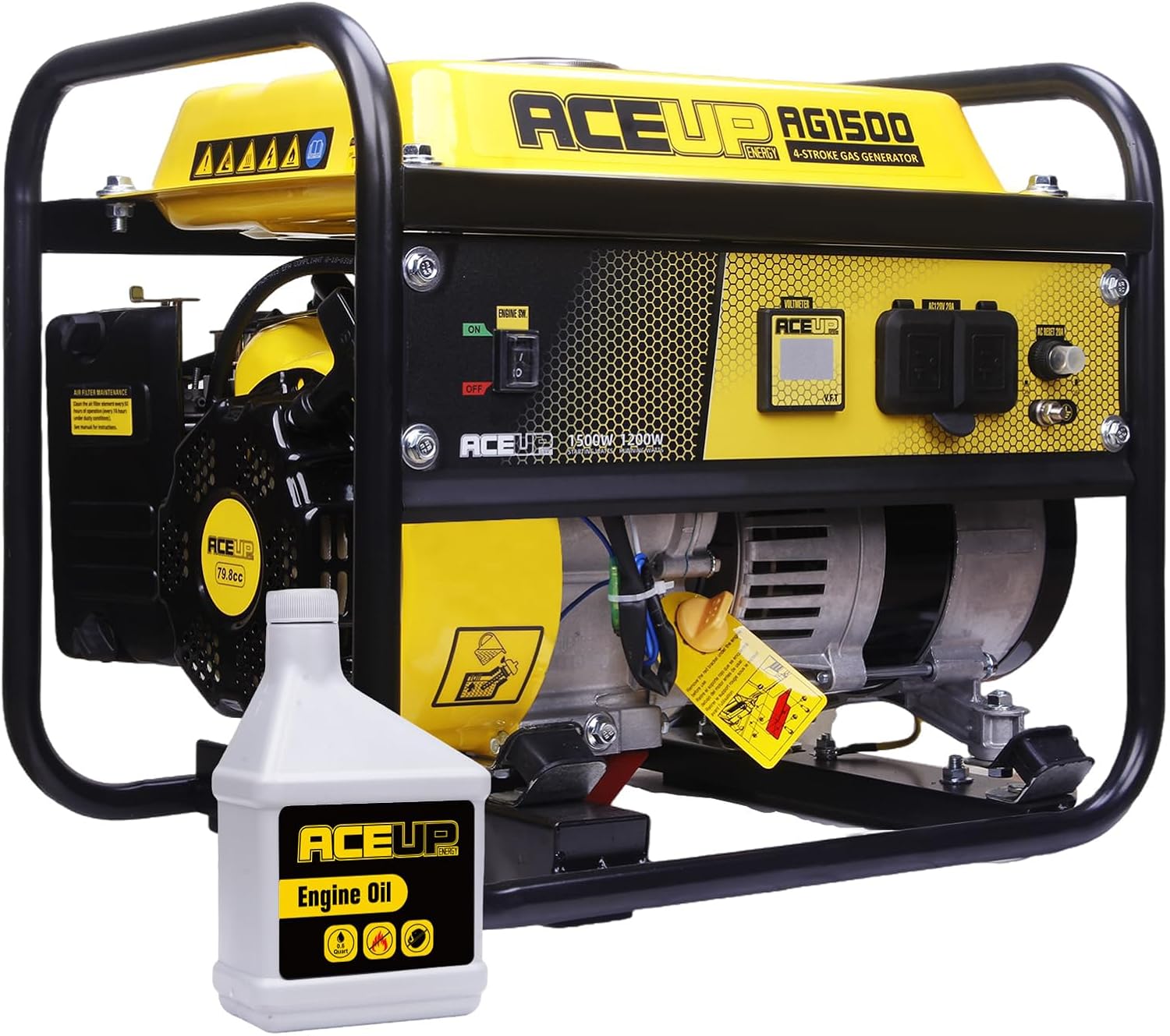 Aceup Energy 1,500W Gas Powered Generator, Portable Generator 4-Stroke, EPA Compliant