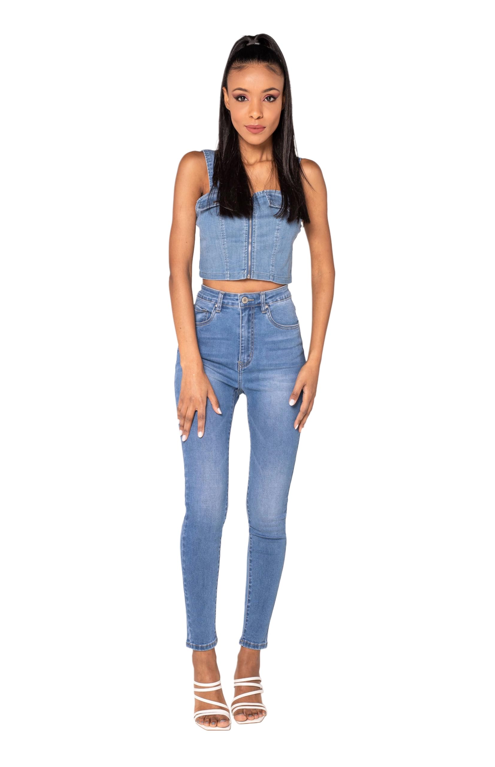 Nina Carter P190 Jean coupe skinny pour femme, taille extra haute, aspect usé