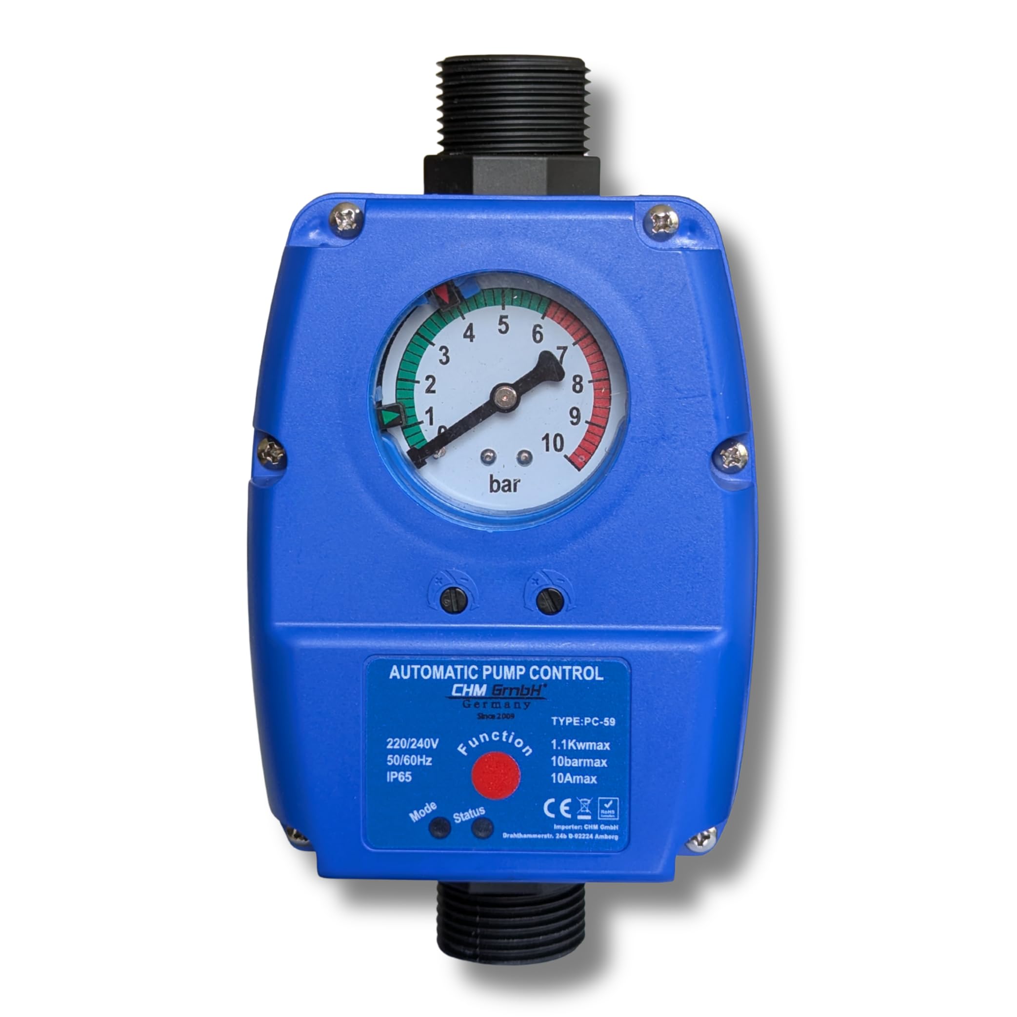 Pumpensteuerung PC 59 Druckschalter Gartenpumpe einstellbar mit Trockenlaufschutz Durchflusswächter verkabelt