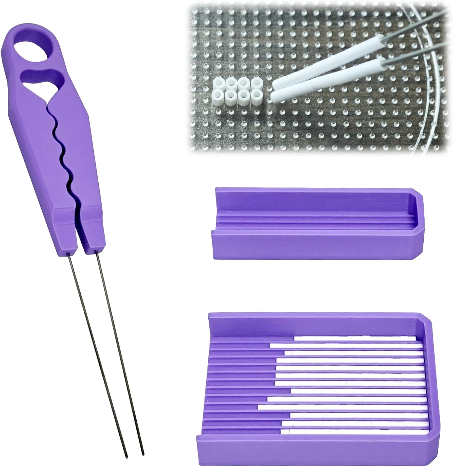 Falnvita Fuse Bead Double Needle Tweezer & Aligner Tray Set, 5mm Fuse Beads Kit with Double Needle Tweezer, Fuse Tool for Crafting Efficient (Regular 5mm Bead Tool Kit)