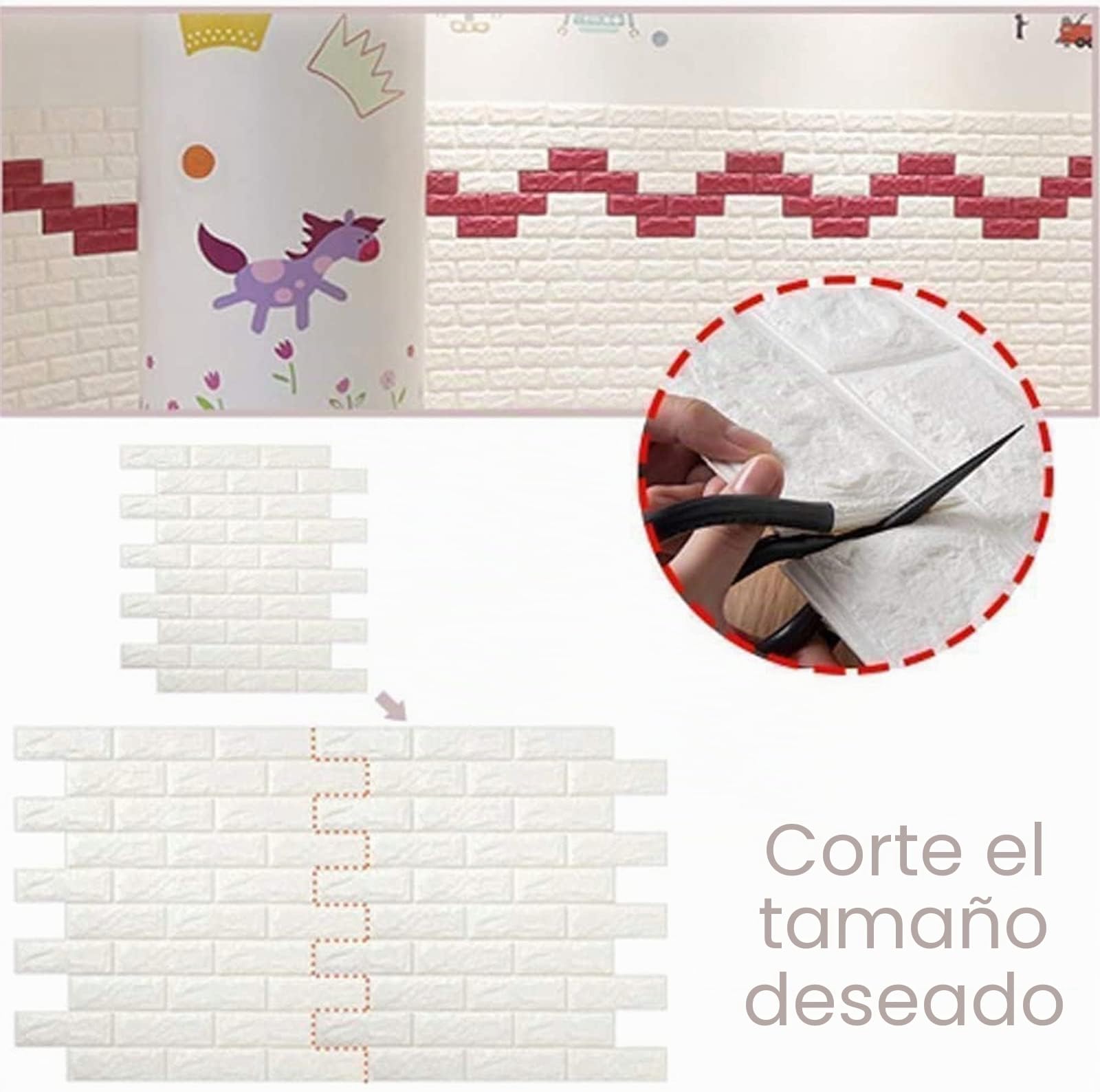 Papel Pintado 3D Ladrillo,10 Piezas PE de Espuma 3D Wallpaper, Autoadhesivo Grueso Impermeable DIY Pegatina de Pared Espuma 3D,para Salón Dormitorio Fondo de Pared Decoración Arte (35*38.5cm,Blanco)