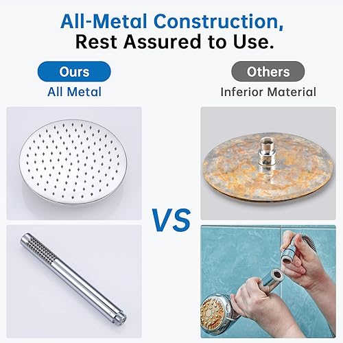 Miniatura 8 de G-Promise Cabezal de ducha de lluvia de metal de 8.6 pulgadas con combo de rociador de mano, contiene desviador de latón sólido de 4 ajustes con