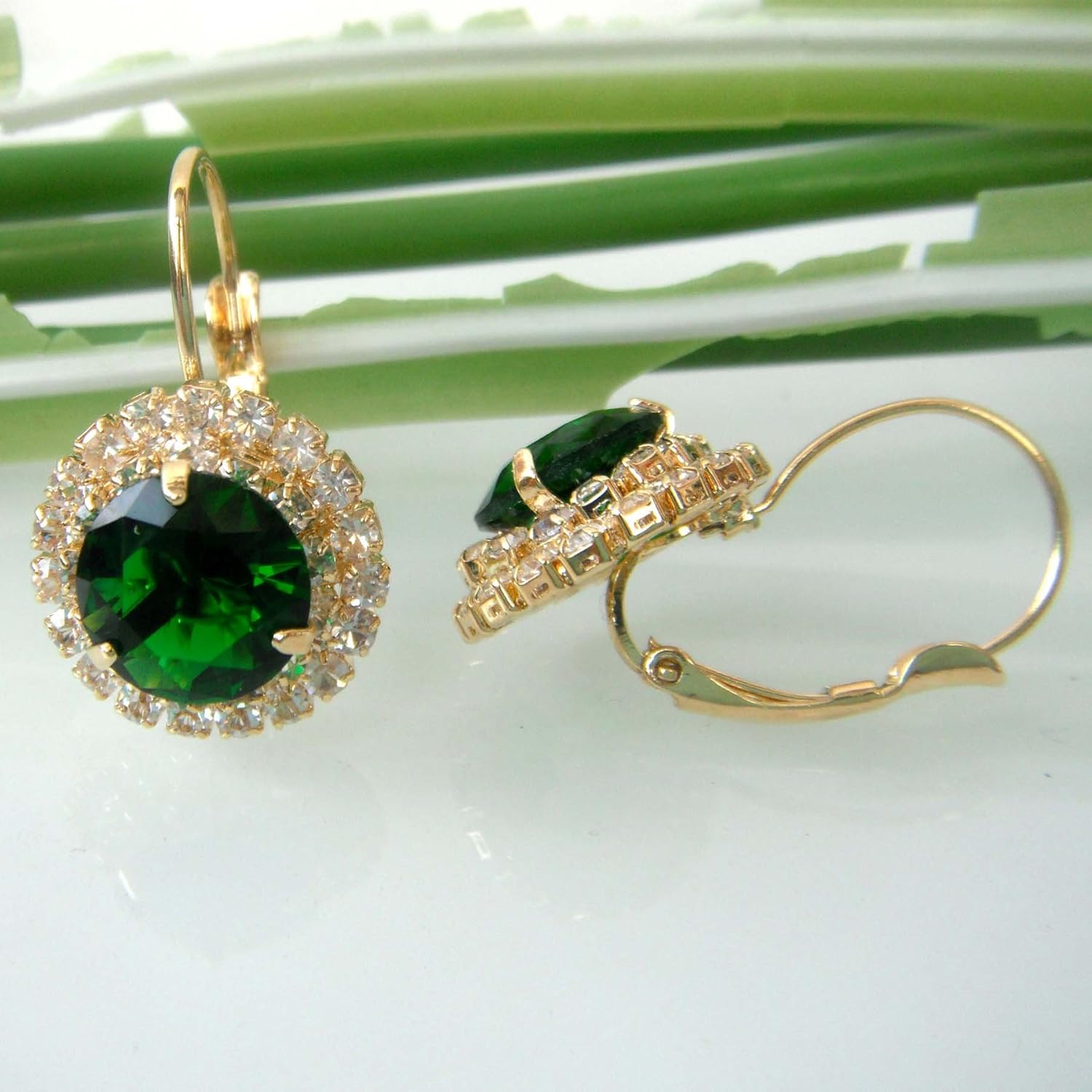 Navachi 18k Gold Plated Multicolor Round Zircon White Crystal Hook Leverback Earrings - Image 5