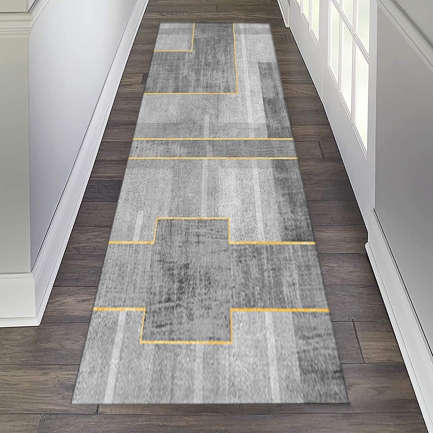 Tapis de couloir géométrique moderne et lavable pour salon