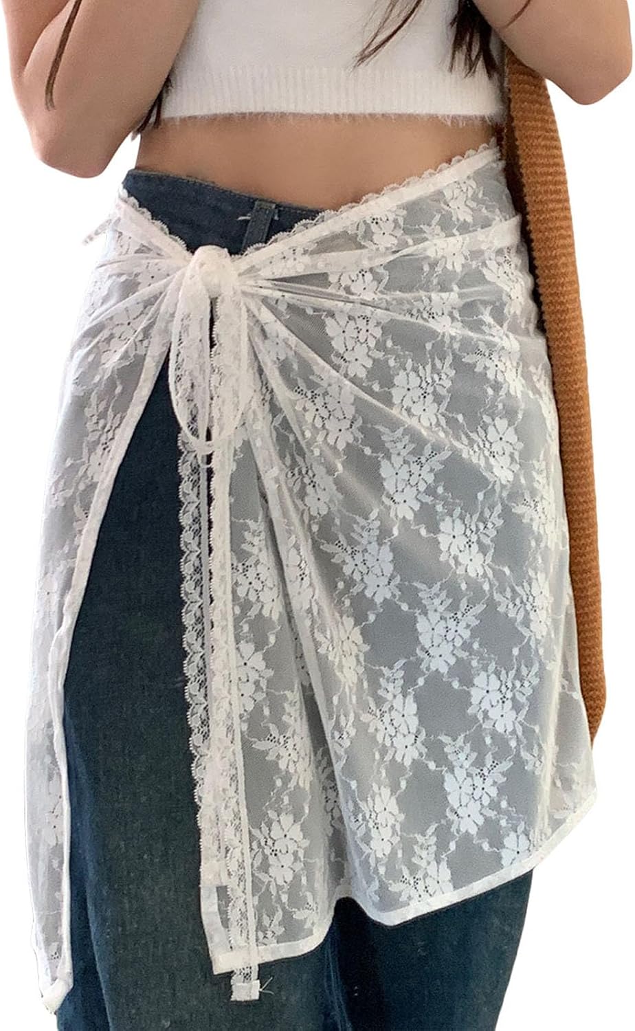 Women Lace Wrap Skirt Sheer Mesh Lace Layered Skirts Waist Hip Scarfs Festival Rave Beach Cover Ups