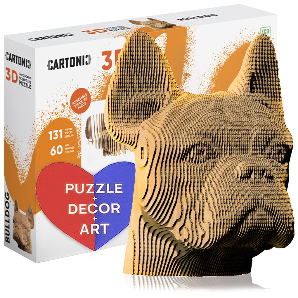 Cartonic Bulldog 3D Puzzle Set, 131 Pieces, Cardboard, Medium Difficulty, All Ages, Unisex