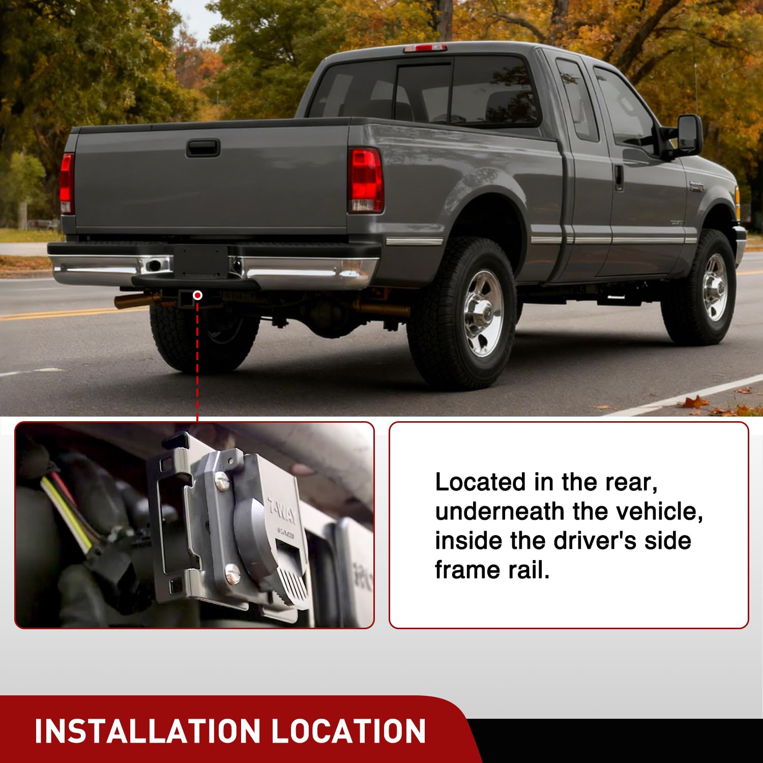 Ford F250 7-way trailer harness frame connector location rear bumper