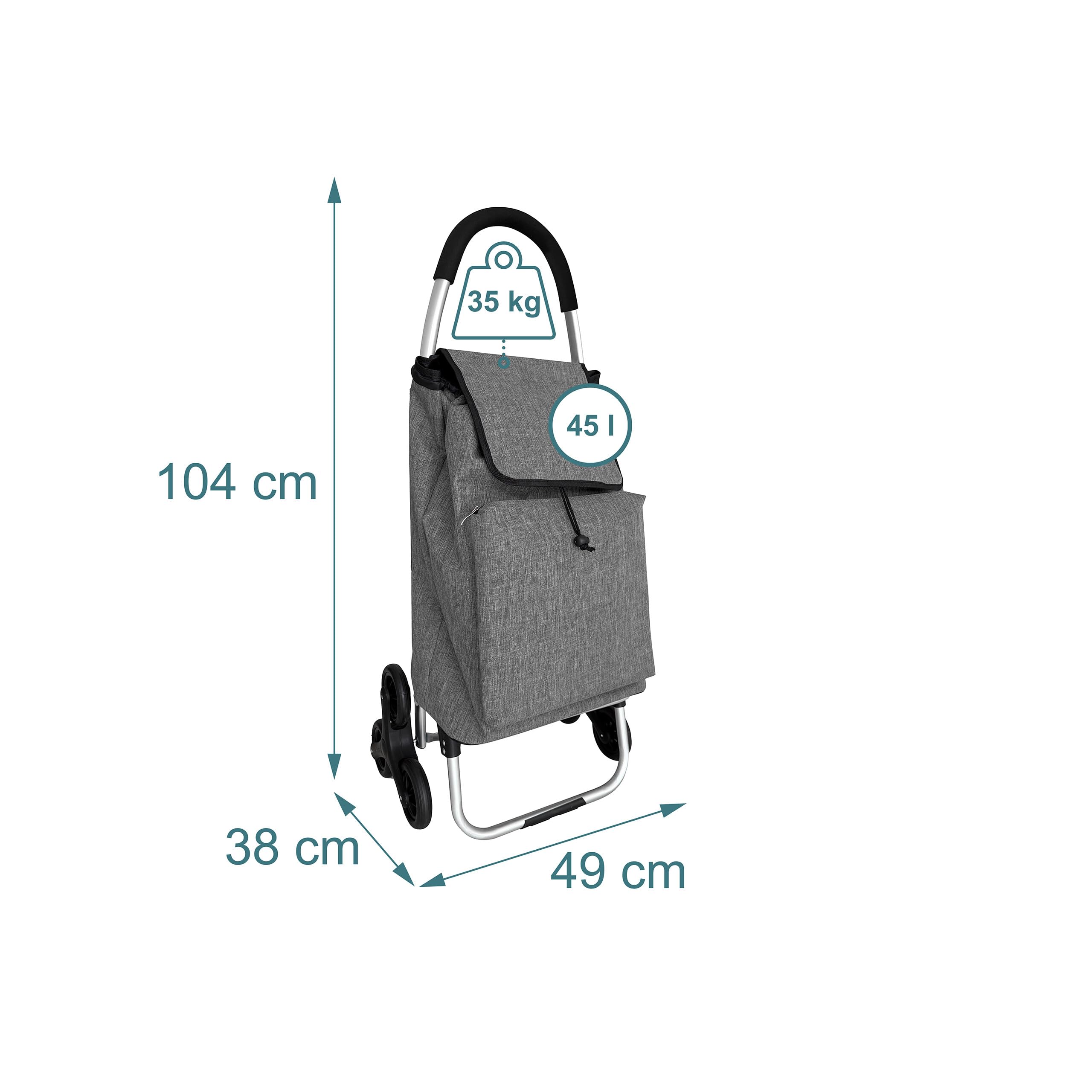 Relaxdays Wózek na zakupy, do wchodzenia po schodach, komora chłodząca, zdejmowana torba, 45 l, do 35 kg, składany wózek na zakupy, szary