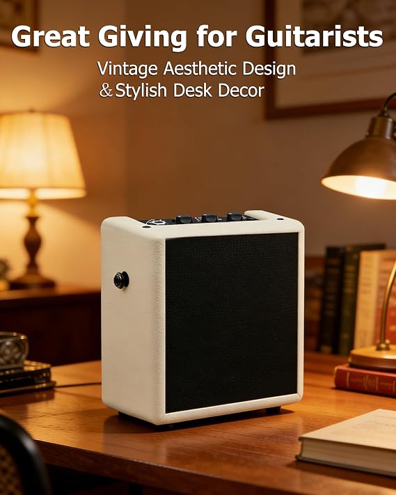 Ranch Mini Electric Guitar Amplifier with OTG Recording, Cream Guitar Amp | Portable Rechargeable Guitar Amp with Wireless Sync & Headphone Output, 3-Channel Desktop Speaker for Practice & Travel