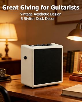 Ranch Mini Electric Guitar Amplifier with OTG Recording, Cream Guitar Amp | Portable Rechargeable Guitar Amp with Wireless Sync & Headphone Output, 3-Channel Desktop Speaker for Practice & Travel