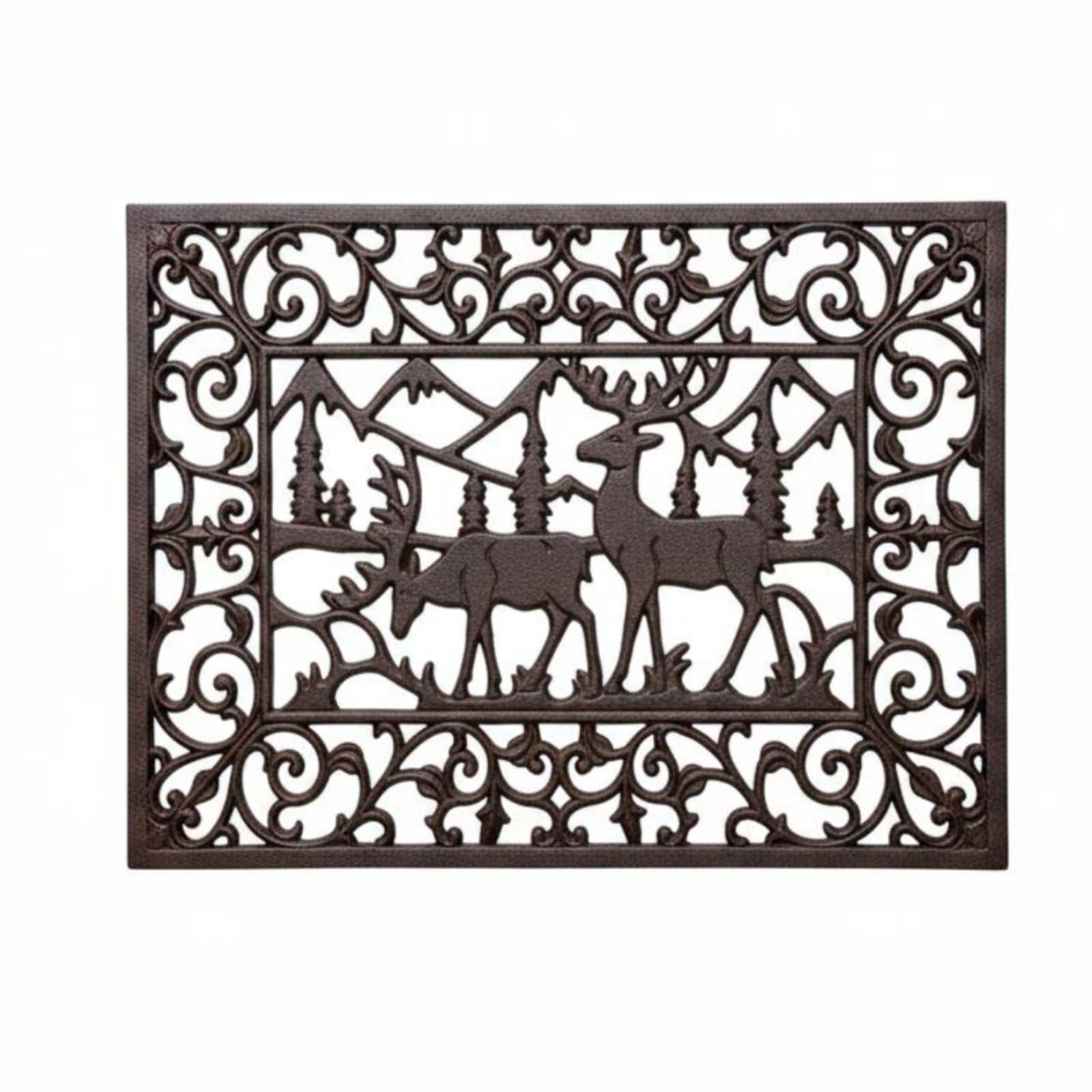 Fußabstreifer Schuhreiniger Türmatte Schmutzfänger mit Doppelwirkung aus Schwerem Metall Stabile Basis Rustikales Ornament, Reindeer Mat 8416