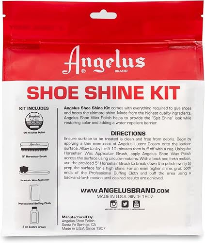 Miniatura 4 de Angelus Kit de brillo negro para zapatos con cera, acondicionador de cuero, cepillo de brillo, aplicador y paño de brillo de zapatos, juego de 5